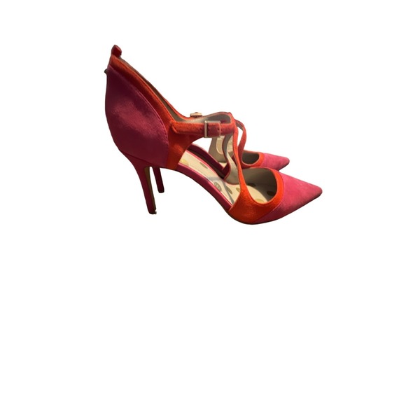 Boden Leather Suede Orange Pink Pointed Criss Cross Heels 7.5 - Picture 4 of 7